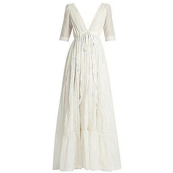 Kalita Dresses & Skirts - Kalita Ushi Maxi Dress Silk Lattice Plunge necklace flowy White size xs